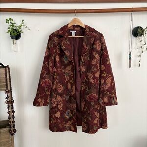CAbi Burgundy and Multicolor Floral Jacket